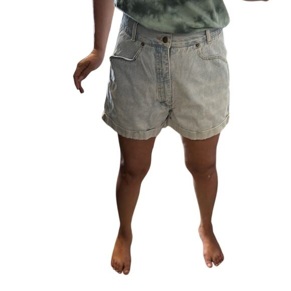 Vintage 80s 90s Bergamo Cuffed Jean Shorts super high waisted light wash size 27 - Picture 7 of 7